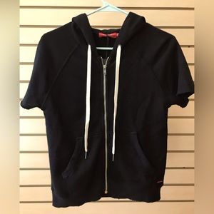 Philanthropy Hooded Zip up short sleeve sweat top